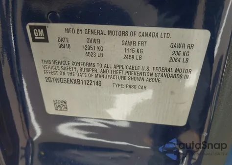 2011 Chevrolet Impala Lt from USA, damaged, VIN 2G1WG5EKXB1122149